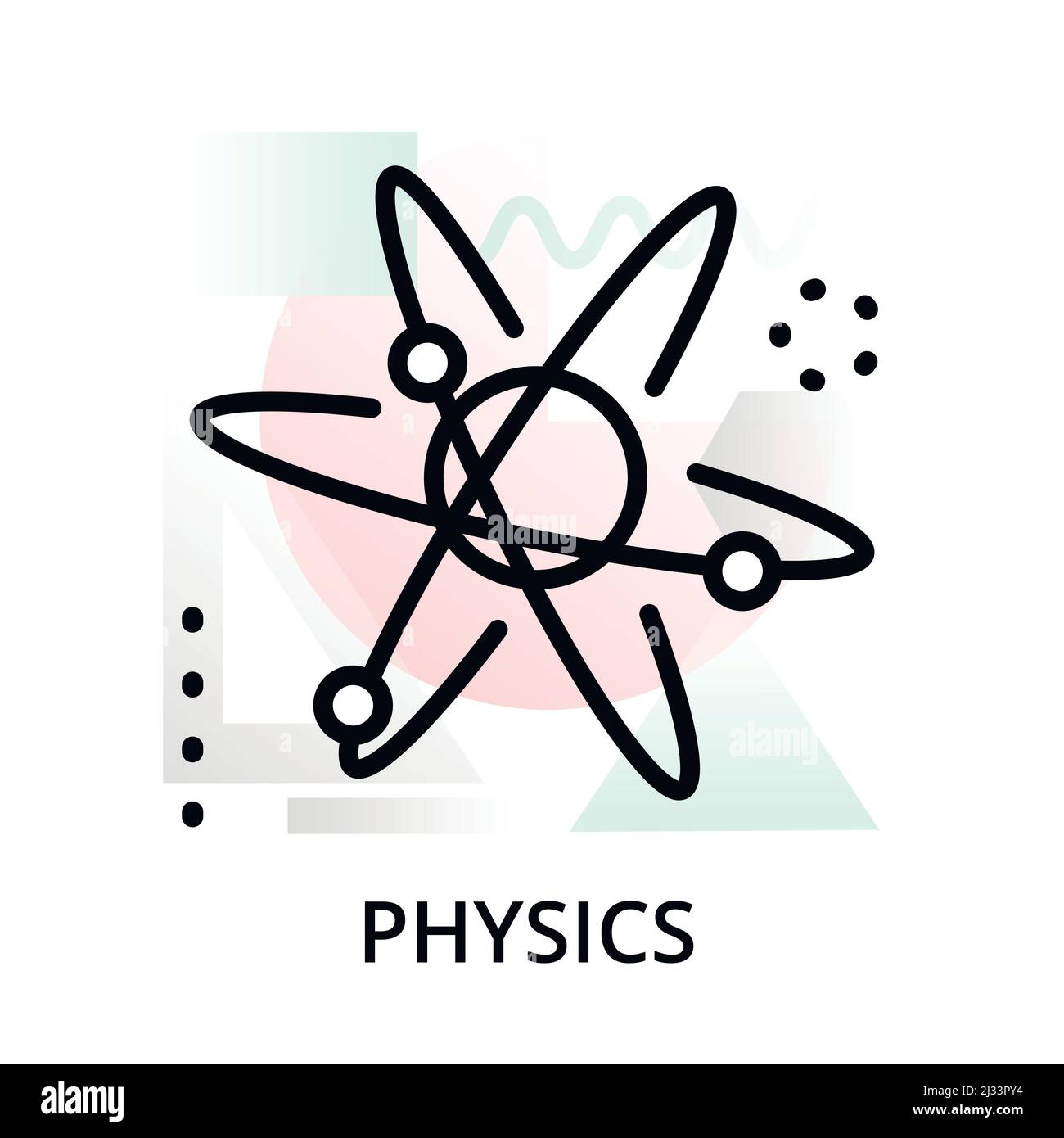 Icona del concetto di fisica su sfondo astratto da icone scientifiche impostate, per grafica e web design, moderna illustrazione vettoriale di linea modificabile Illustrazione Vettoriale
