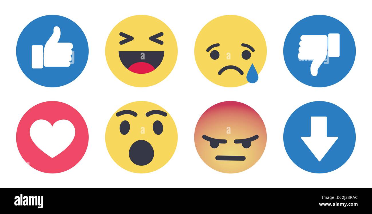 Set di emoticon e emoji piatti per il web design. Isolato. Illustrazione vettoriale Illustrazione Vettoriale