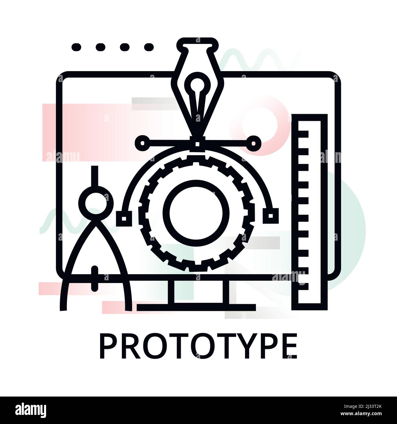 Icona prototipo su sfondo astratto da startup set, moderna illustrazione vettoriale di linea modificabile, per grafica e web design Illustrazione Vettoriale