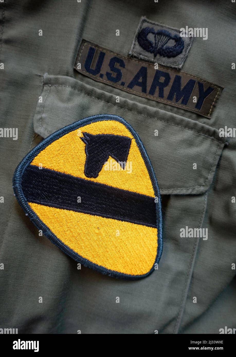 1st Cavalleria divisione patch su una giacca da campo 1970s, US Army, USA Foto Stock