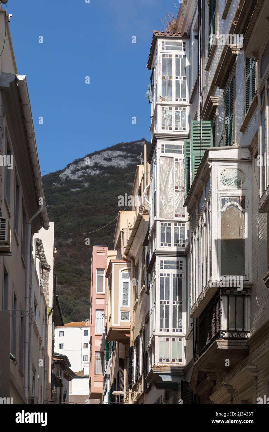 Balconi chiusi, Gibilterra Foto Stock