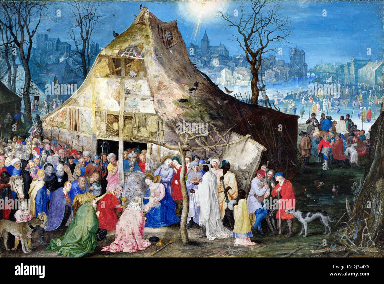 L'Adorazione dei Re di Jan Brueghel il Vecchio (1568-1625), bodycolor su vellum, 1598 Foto Stock