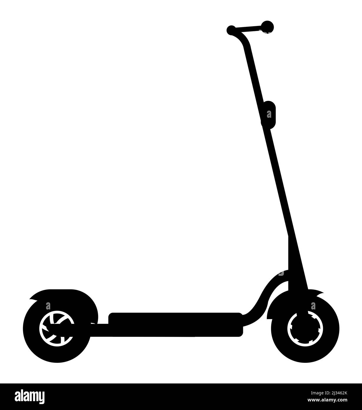 Silhouette di uno scooter tipico di tipo e con silhouette nera su sfondo bianco Foto Stock