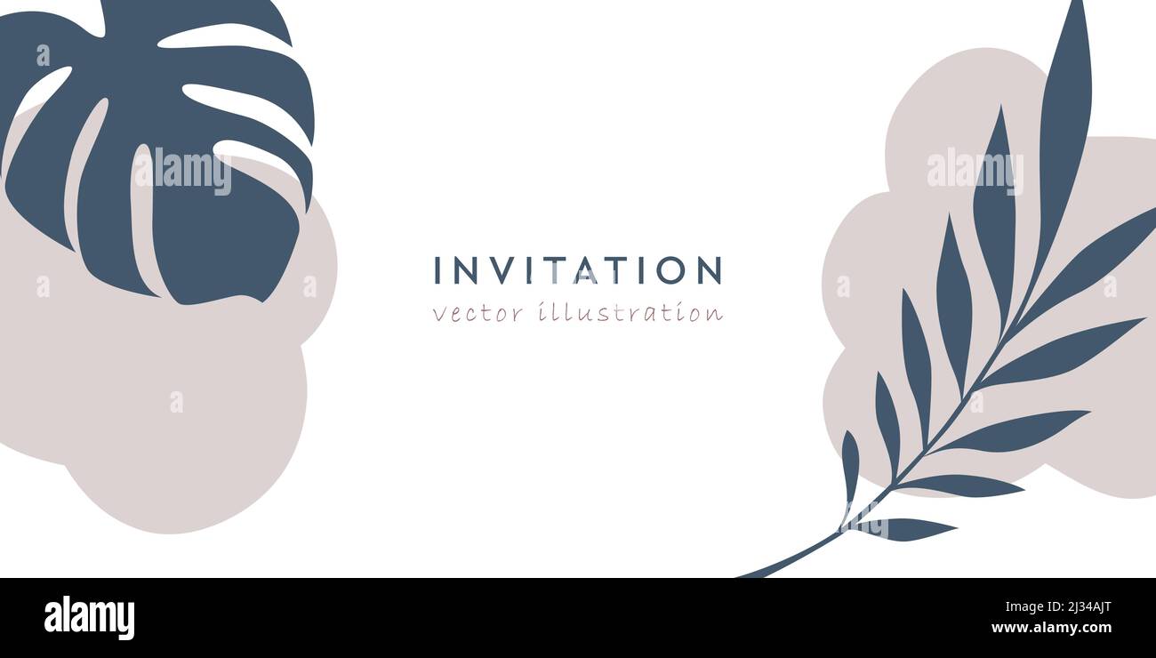 modello di invito luminoso con foglie di palma su sfondo bianco Illustrazione Vettoriale