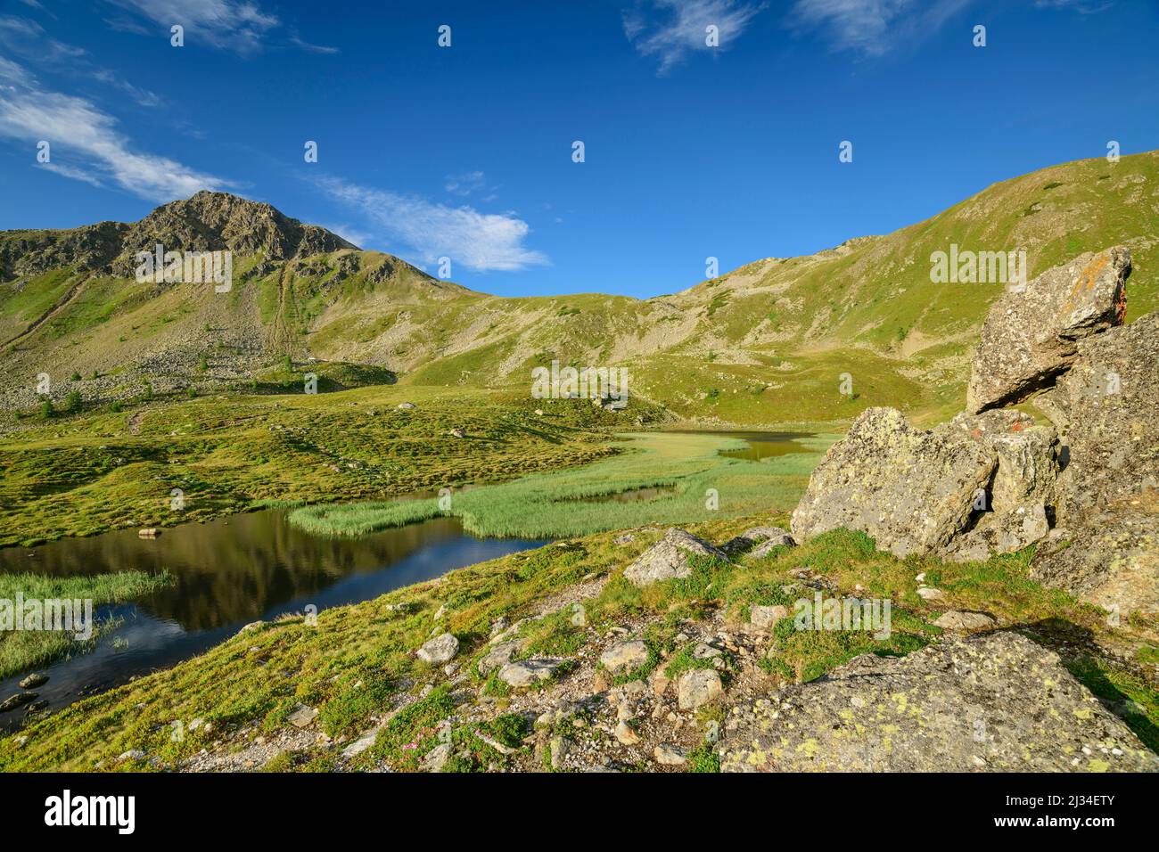 Rosaninsee con Königstuhl, Königstuhl, Nockberge, Nockberge-Trail, Unesco Biosphere Park Nockberge, Gurktal Alpi, Carinzia, Austria Foto Stock