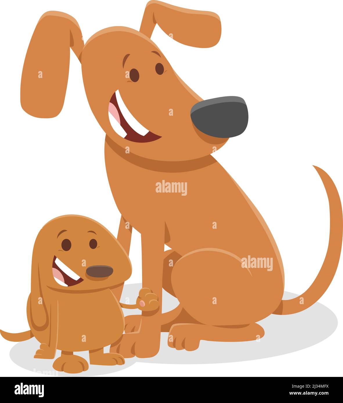 Illustrazione di cartone animato di personaggio animale divertente cane con cucciolo Illustrazione Vettoriale