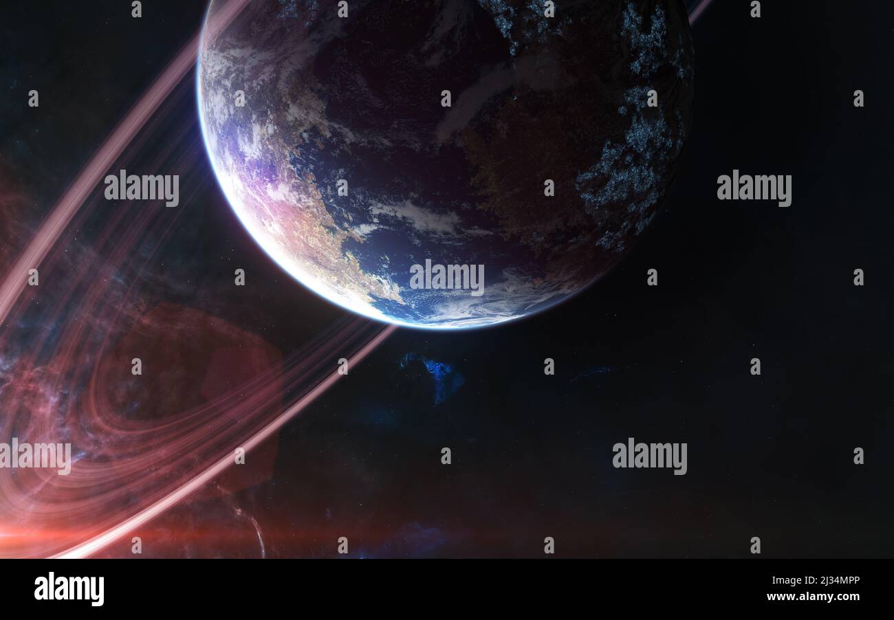 Pianeti abitati nello spazio profondo. Bellissimo paesaggio spaziale Foto Stock