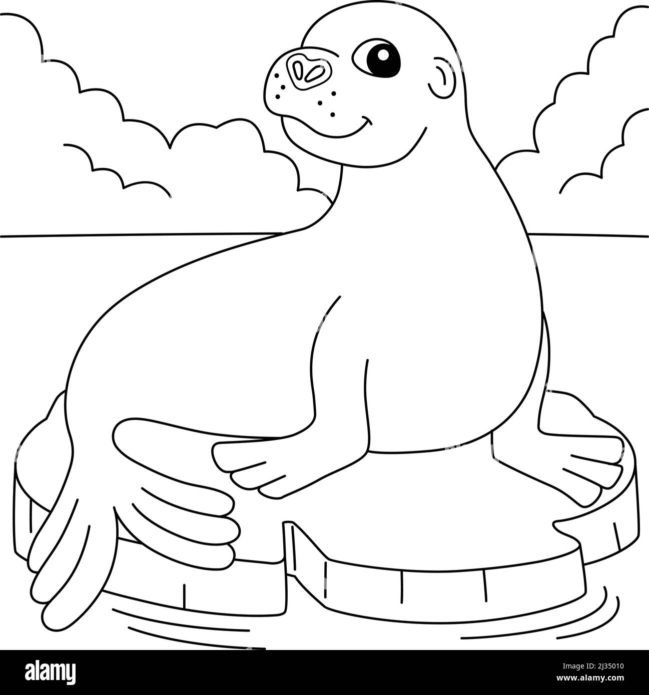 Sea Lion Animal Coloring Page for Kids Illustrazione Vettoriale