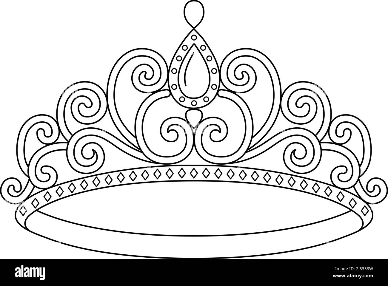 Princess Crown Coloring Page isolato Illustrazione Vettoriale
