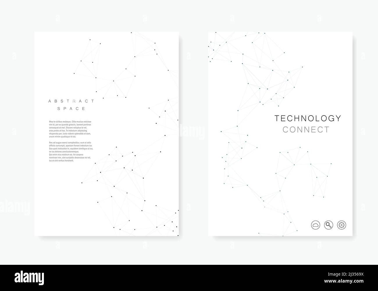 Moderni modelli vettoriali per copertina brochure in formato A4. Sfondo poligonale minimalistico con linee e punti collegati Illustrazione Vettoriale