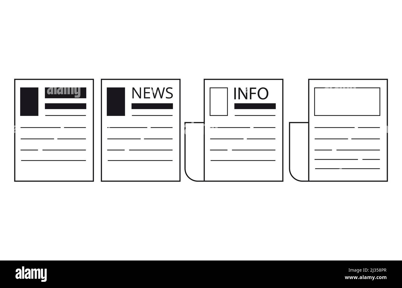 Icone della linea della newsletter isolate su sfondo bianco Foto Stock