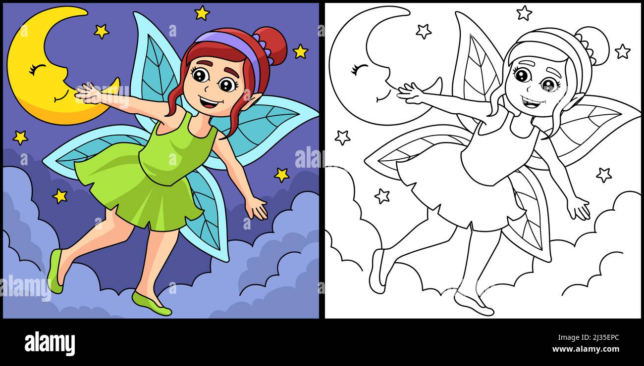 Flying Fairy colorazione pagina Illustrazione colorata Illustrazione Vettoriale