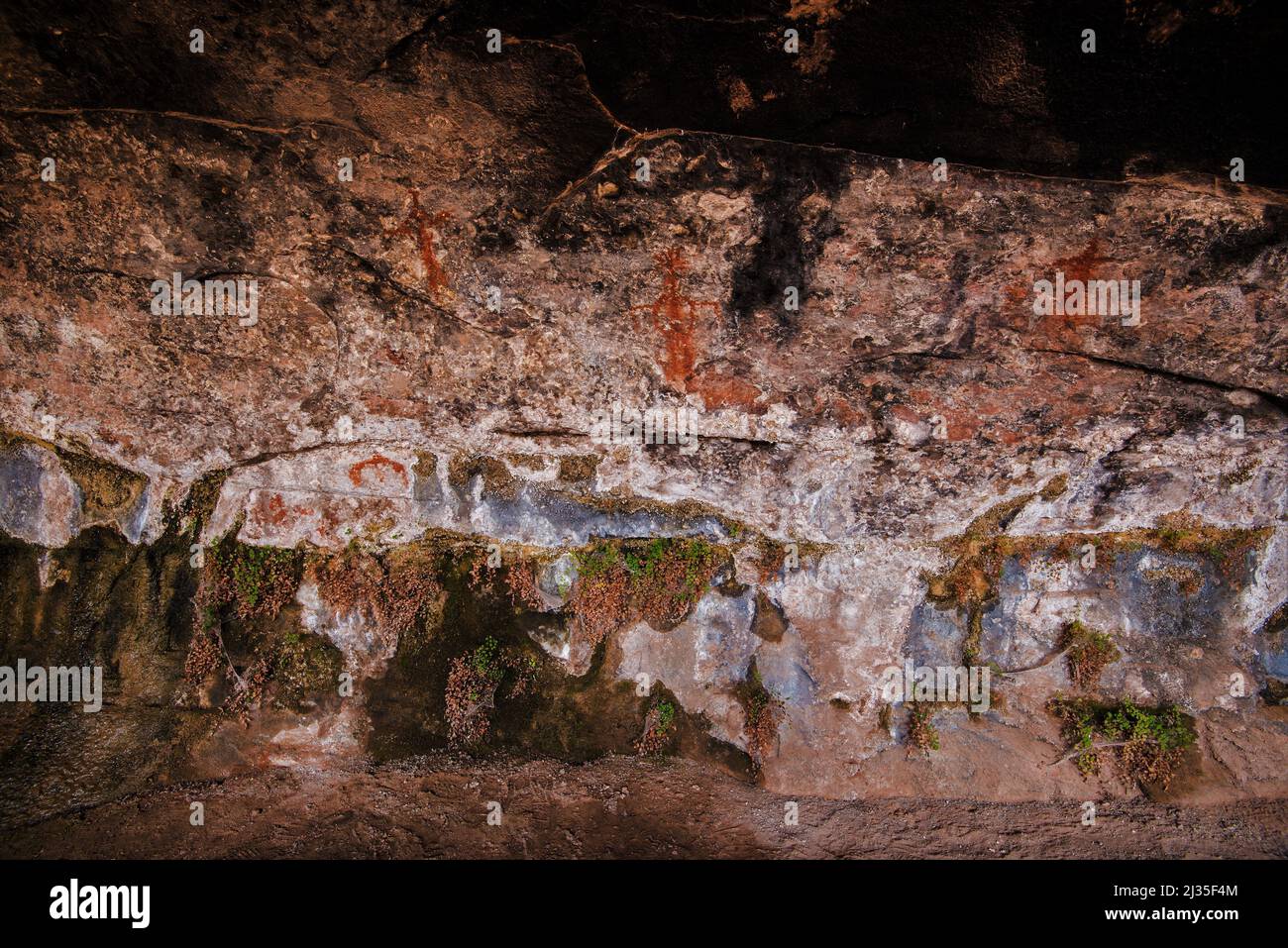 Pittogrammi antichi su una parete di grotta nel Parco Nazionale delle Canyonlands. Questa sorgente piangente è stata utilizzata per oltre 1000 anni dagli indigeni dello Utah, USA. Foto Stock