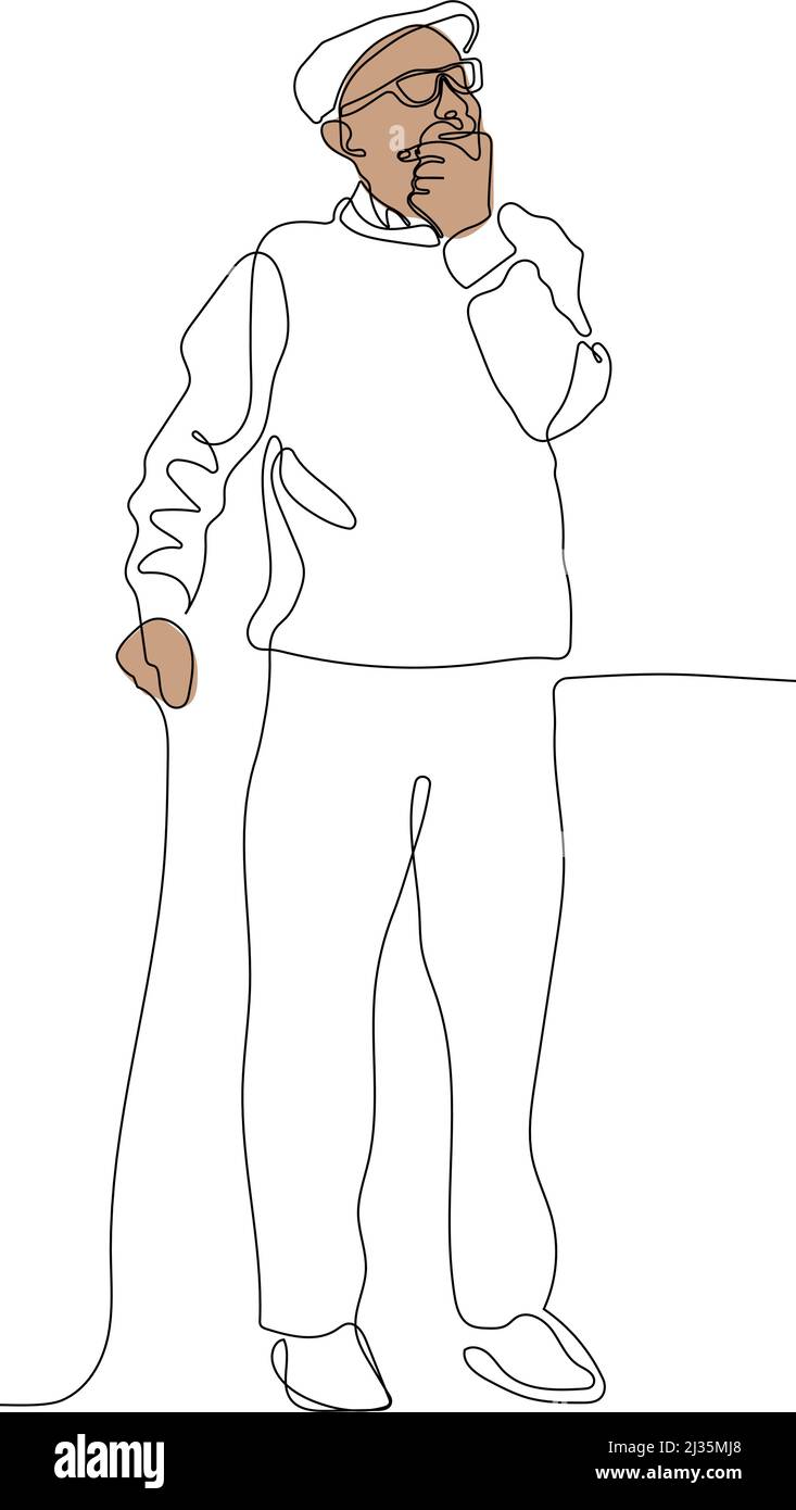 Ritratto a tutta lunghezza di un uomo anziano con una canna Illustrazione Vettoriale