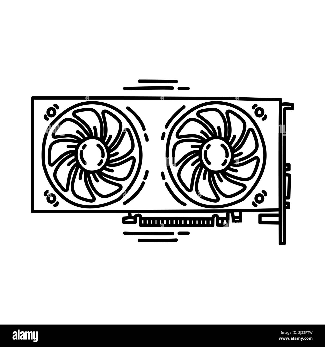 Scheda grafica parte del computer e hardware disegno a mano icona Set Vector. Illustrazione Vettoriale