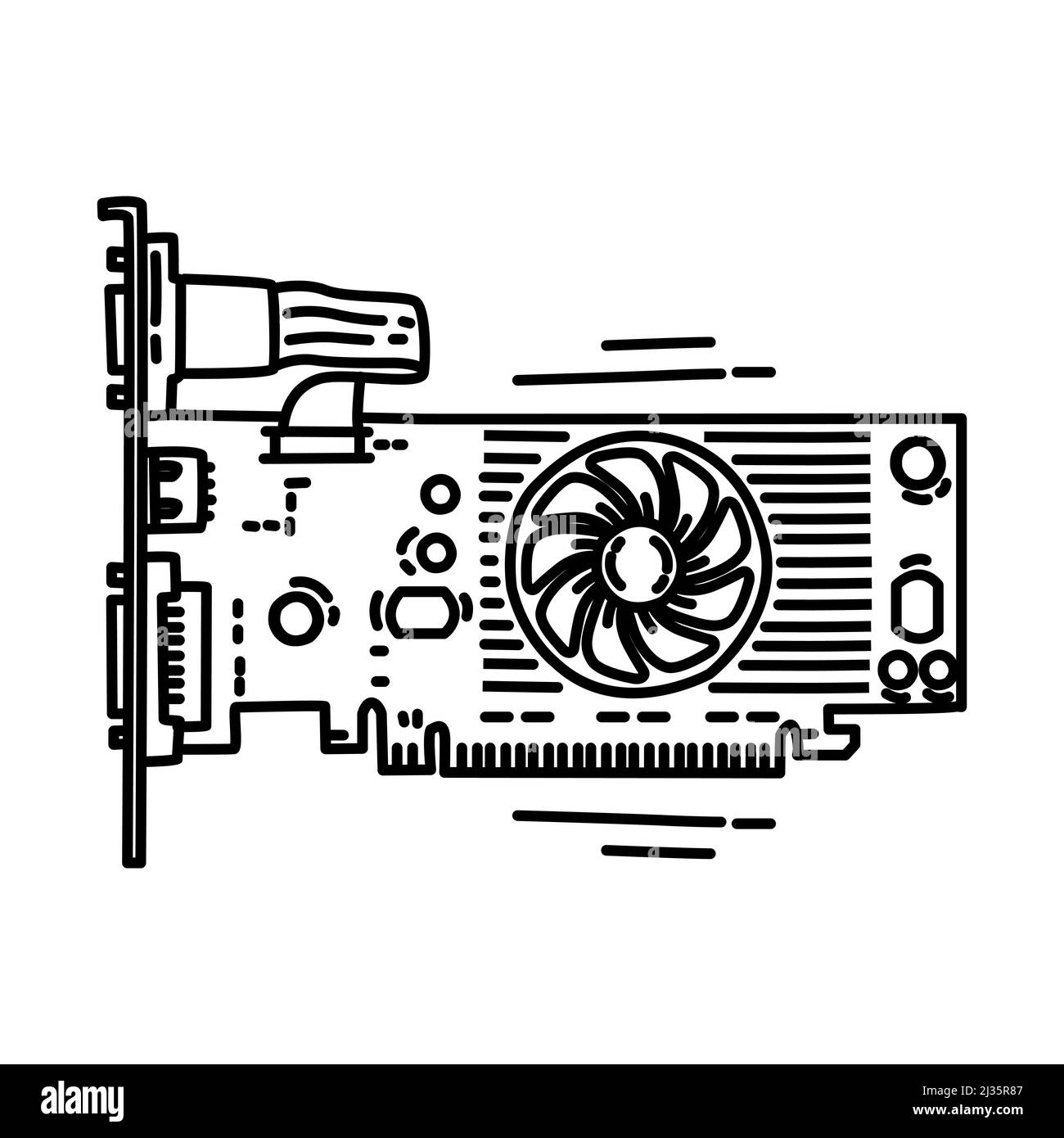 Scheda video per pc parte del computer e hardware disegno a mano icona Set Vector. Illustrazione Vettoriale