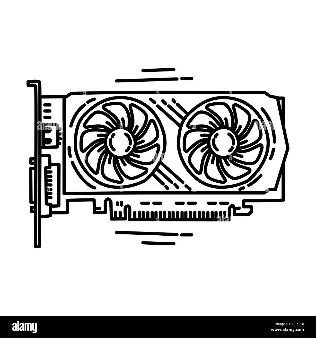 Scheda video per pc Gaming parte di computer e hardware disegno a mano icona Set Vector. Illustrazione Vettoriale