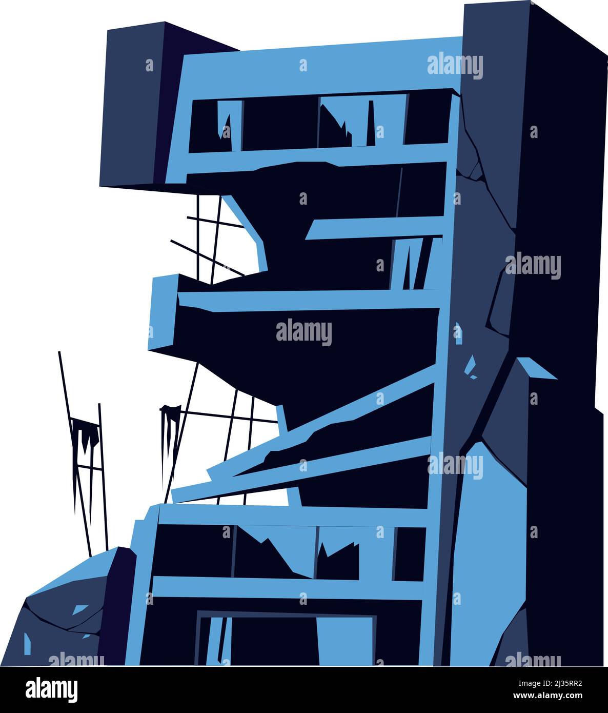 Edificio distrutto, struttura danneggiata, conseguenze di un disastro, cataclisma o guerra, vettore cartoon illustrazione isolata Illustrazione Vettoriale