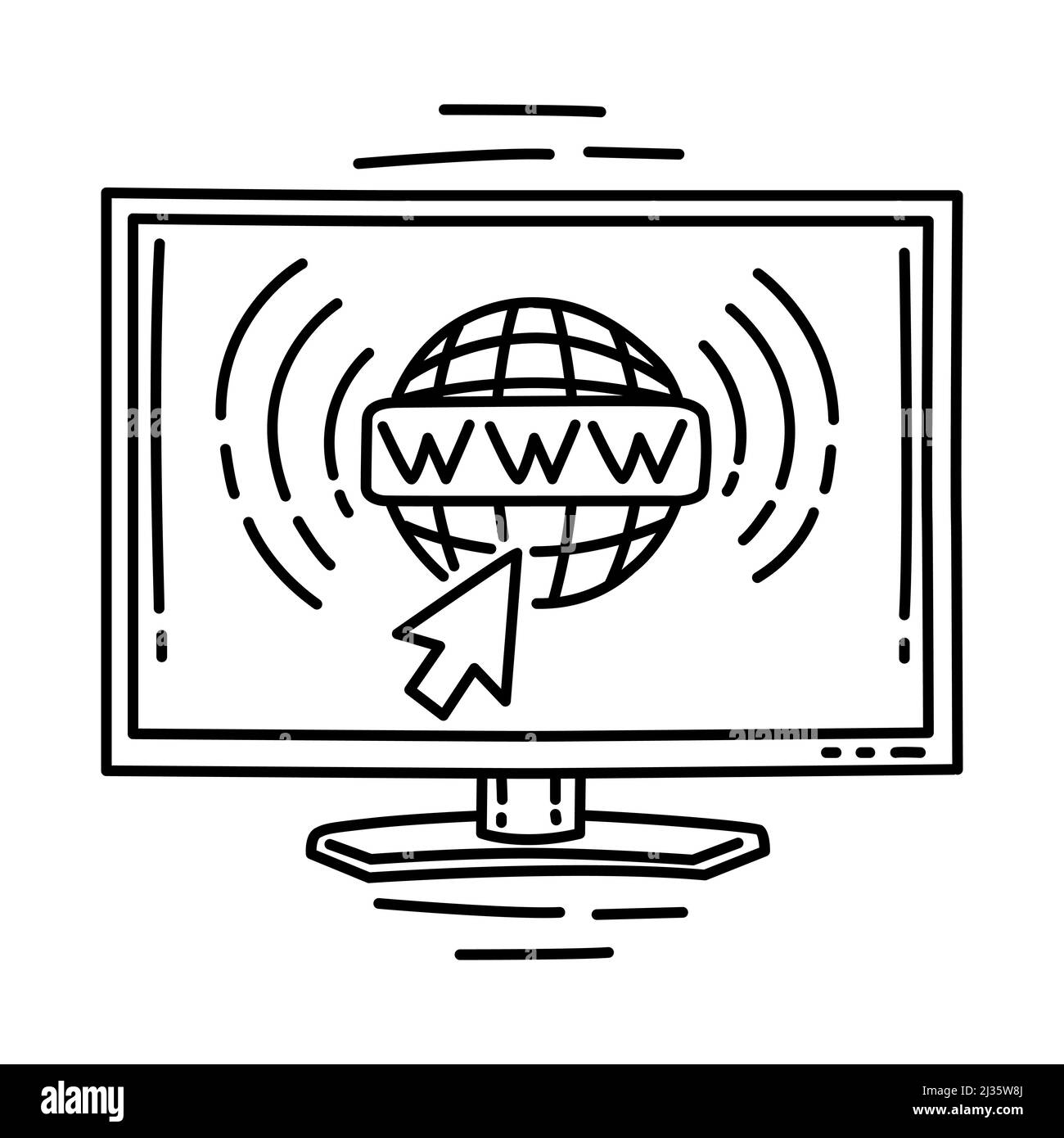 World Wide Web parte di computer Software e hardware disegno a mano icona Set Vector. Illustrazione Vettoriale