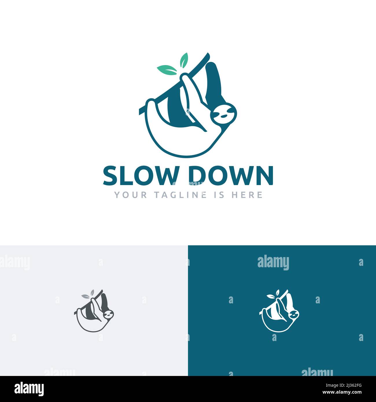 Logo ramo Slow Down Sloth Hanging Tree Illustrazione Vettoriale