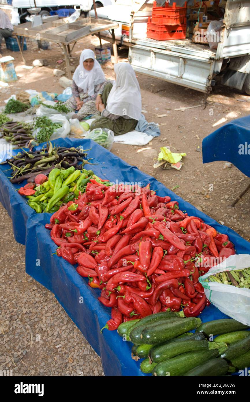 Mercato contadino al villaggio, Adrasan, Lykia, Turchia, mare mediterraneo Foto Stock