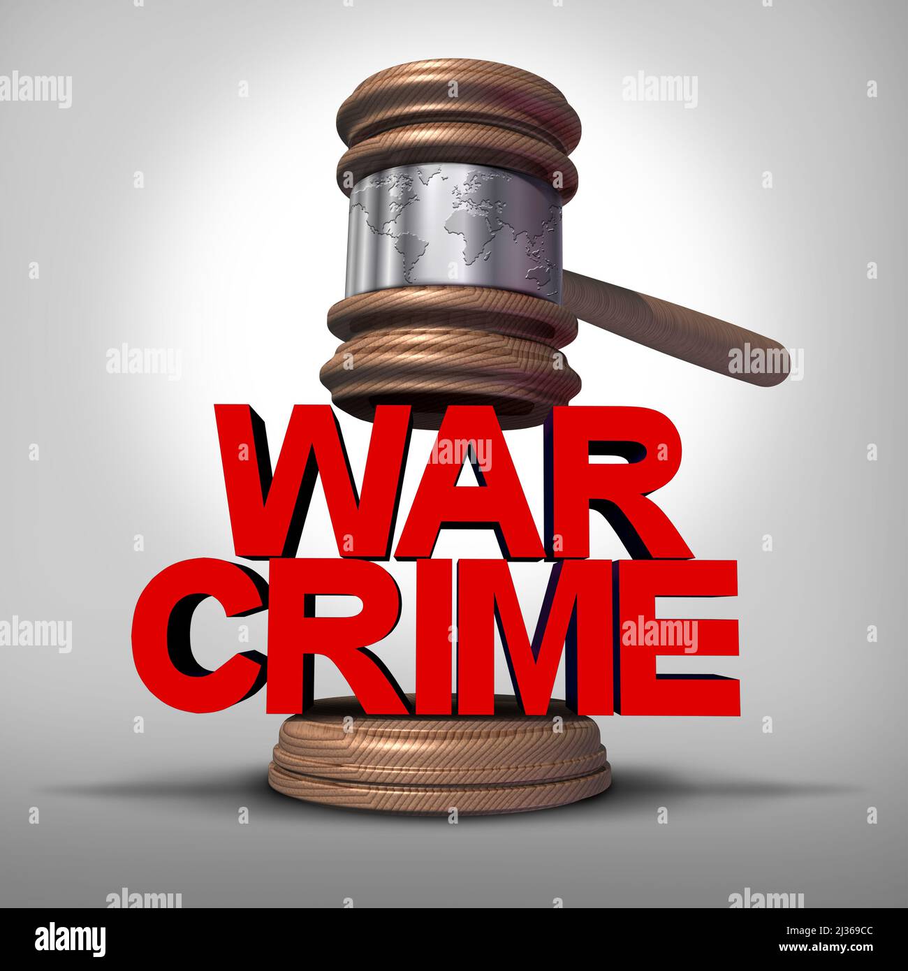 Il crimine di guerra e la giustizia penale militare come simbolo per i crimini contro l'umanità come un'illustrazione del 3D. Foto Stock