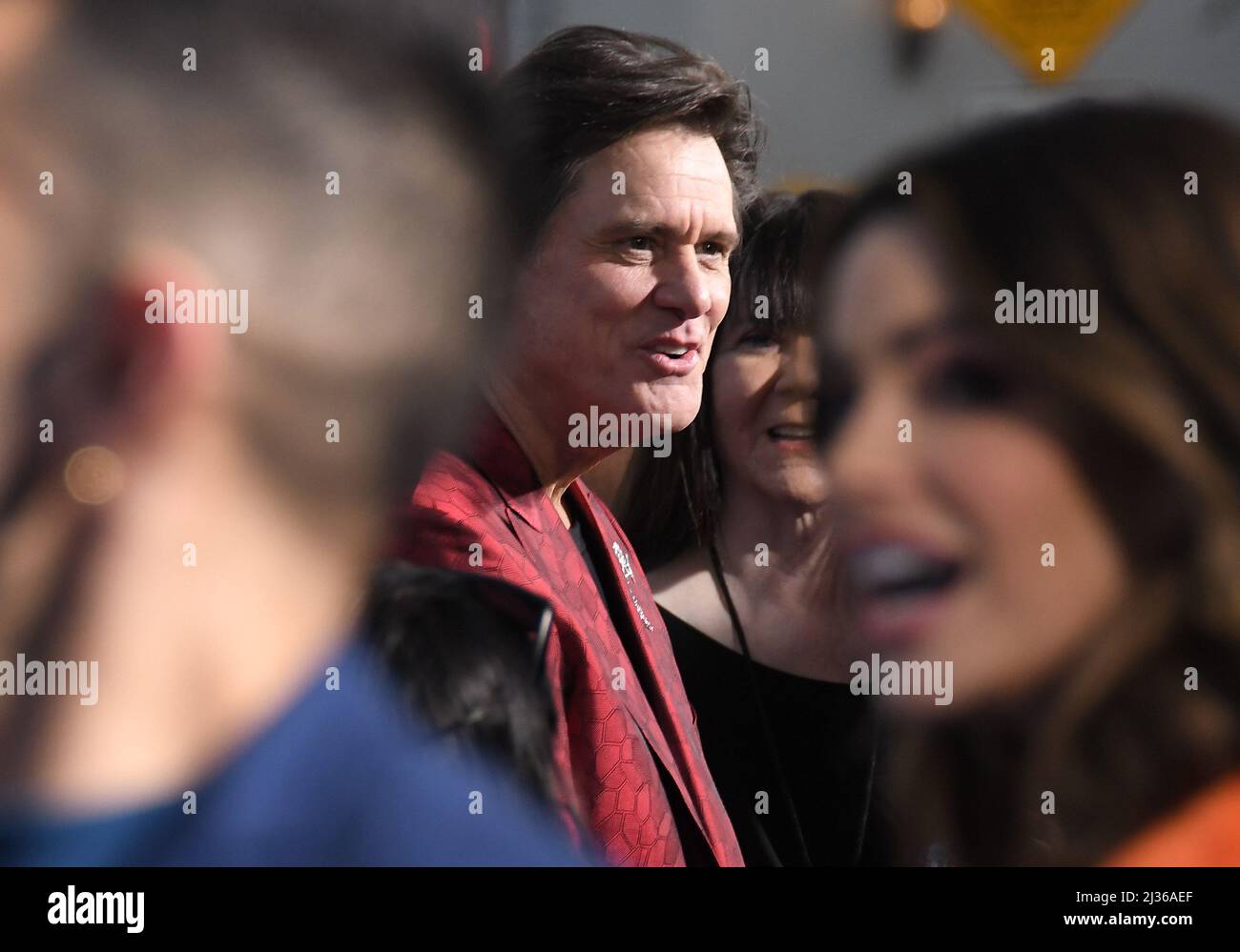 Los Angeles, Stati Uniti. 05th Apr 2022. Jim Carrey al SONIC THE HEDGEHOG 2 Los Angeles Premiere tenuto al Regency Village Theatre di Westwood, CA martedì 5 aprile 2022. (Foto di Sthanlee B. Mirador/Sipa USA) Credit: Sipa USA/Alamy Live News Foto Stock
