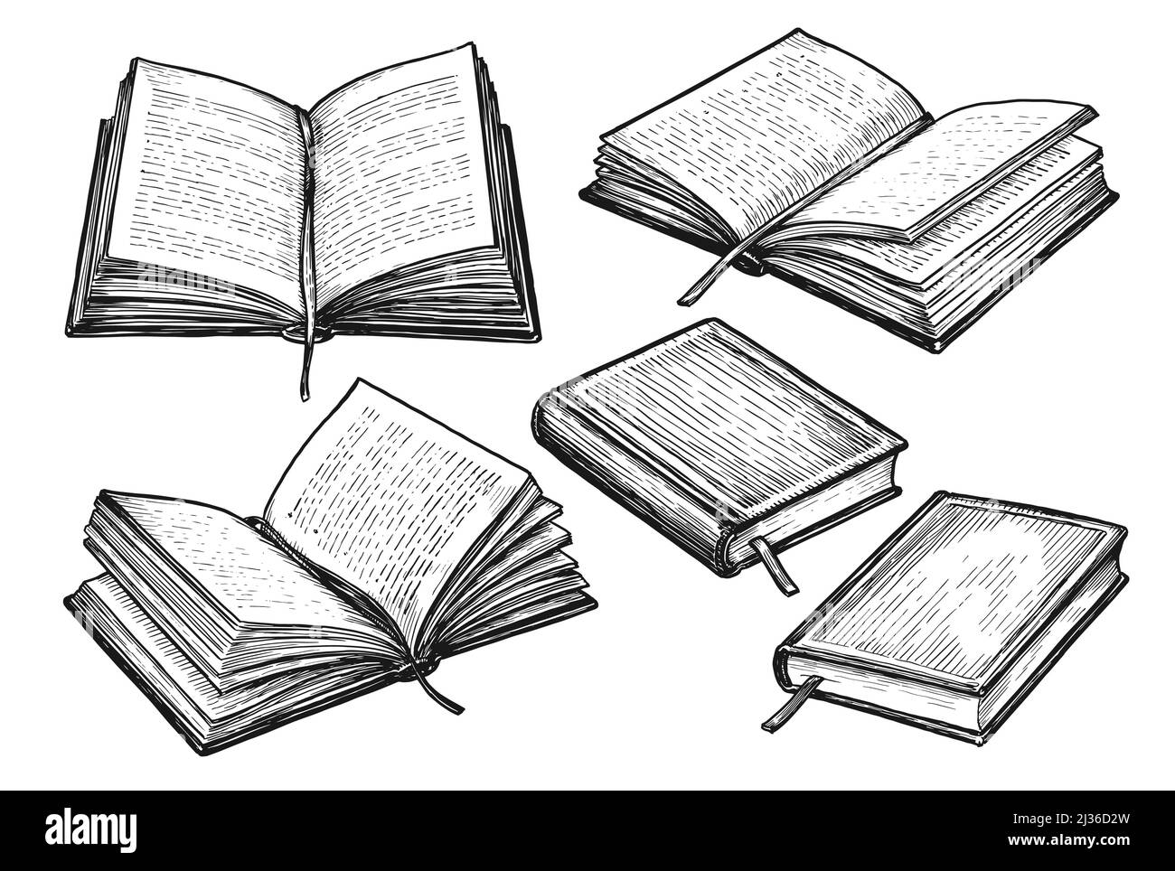Collezione di libri. Illustrazione vettoriale disegnata a mano in stile di schizzo Illustrazione Vettoriale
