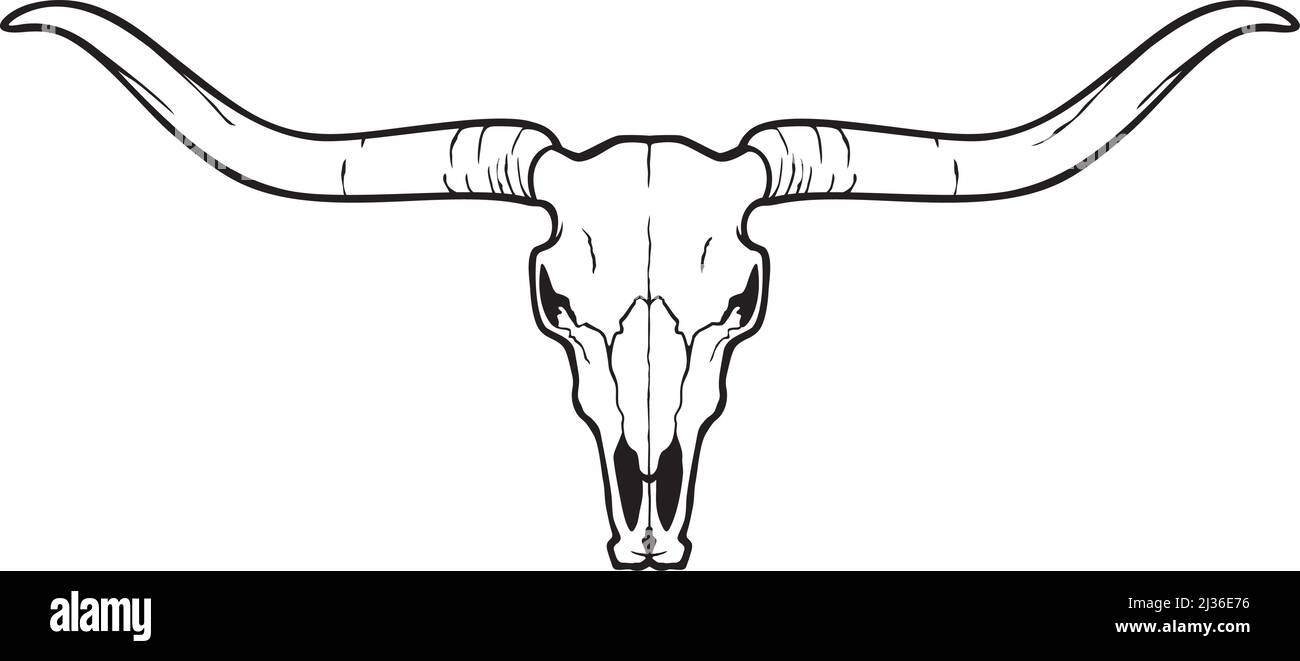 Cranio della testa di Longhorn (icona del toro o della mucca). Illustrazione vettoriale. Illustrazione Vettoriale