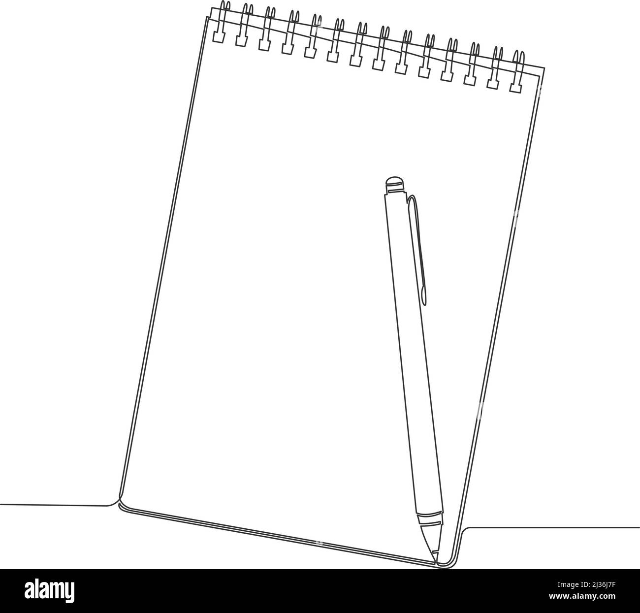 blocco note a linea singola e penna disegnati a mano isolati su sfondo bianco, illustrazione vettoriale a linea continua Illustrazione Vettoriale
