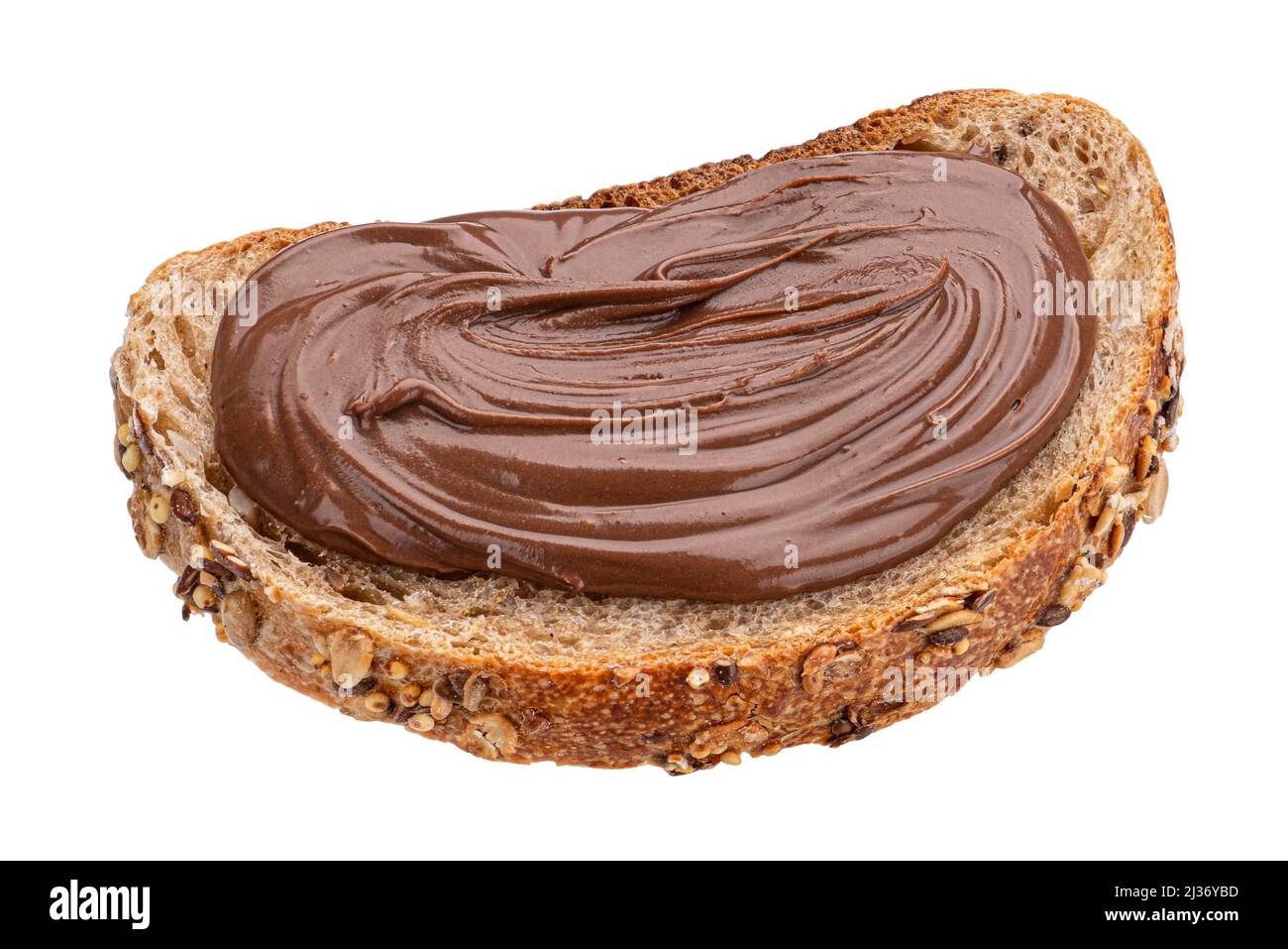 Pane con crema di cioccolato isolato su sfondo bianco Foto Stock