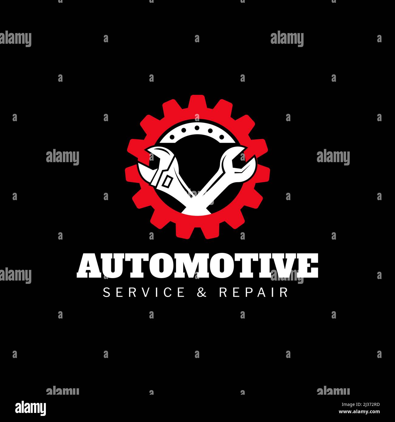 Logo design due chiavi a croce e icone ingranaggi a ruota dentata Vector Flat Design Illustrazione Vettoriale