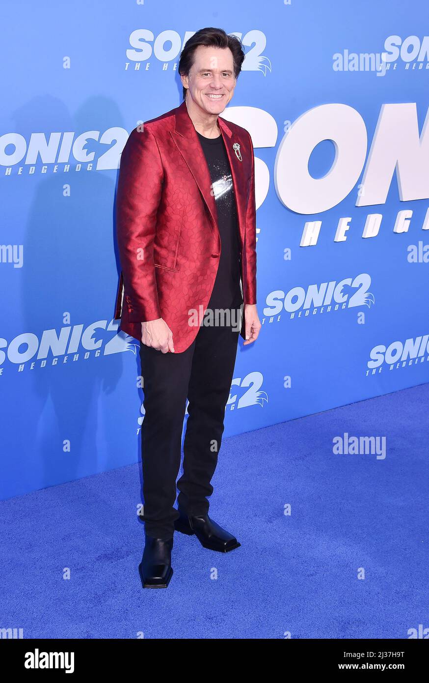 Los Angeles, CA. 05th Apr 2022. Jim Carrey partecipa alla prima proiezione di Los Angeles di "Sonic the Hedgehog 2" al Regency Village Theatre il 05 aprile 2022 a Los Angeles, California. Credit: Jeffrey Mayer/JTM Photos/Media Punch/Alamy Live News Foto Stock