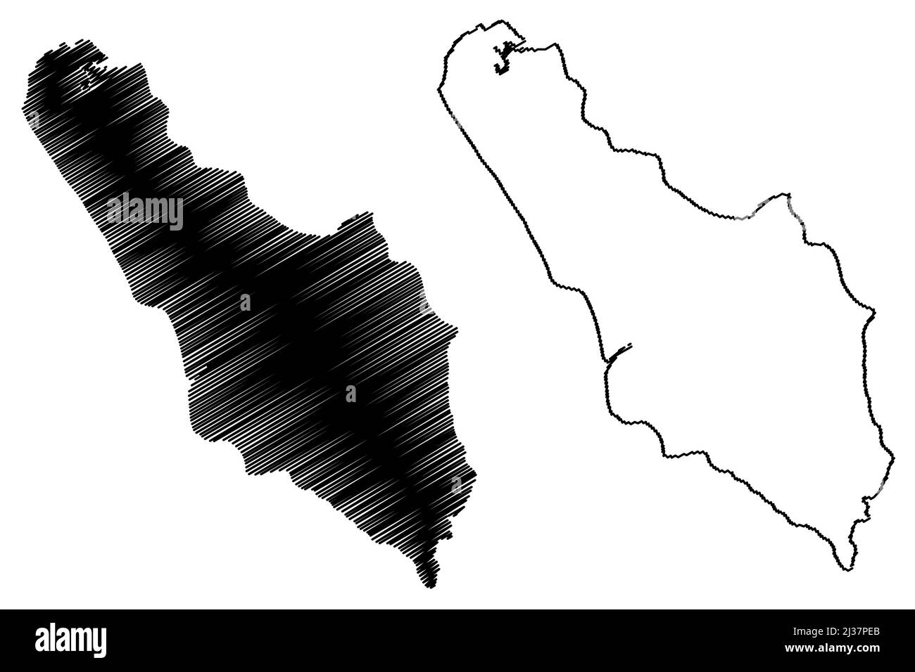 Isola di Ramree (Repubblica dell'Unione di Myanmar, Birmania) illustrazione vettoriale di mappa, disegno di scricbble mappa di Ramri Illustrazione Vettoriale