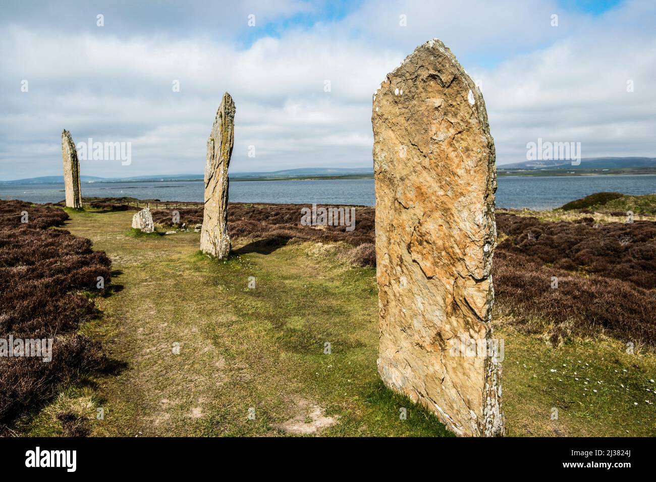Anello di Brodgar. Isola di Orkney continentale, Stromness, Scozia, Regno Unito, patrimonio mondiale dell'UNESCO del Neolitico Orkney. Foto Stock