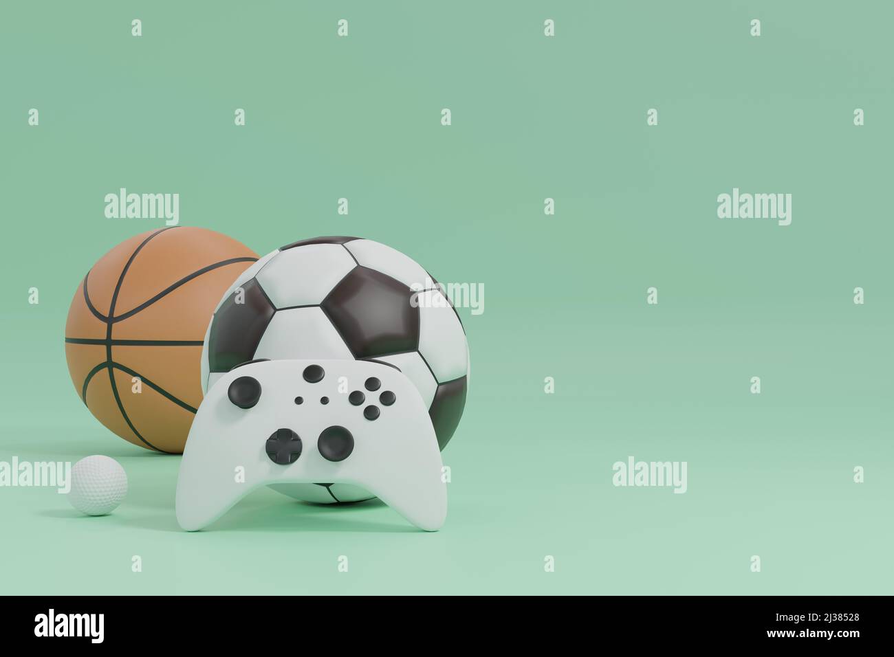 Controller di gioco joystick bianco appoggiarsi su calcio calcio e basket e  golf palla sport o gioco concorrenza 3D rendering illustrazione Foto stock  - Alamy