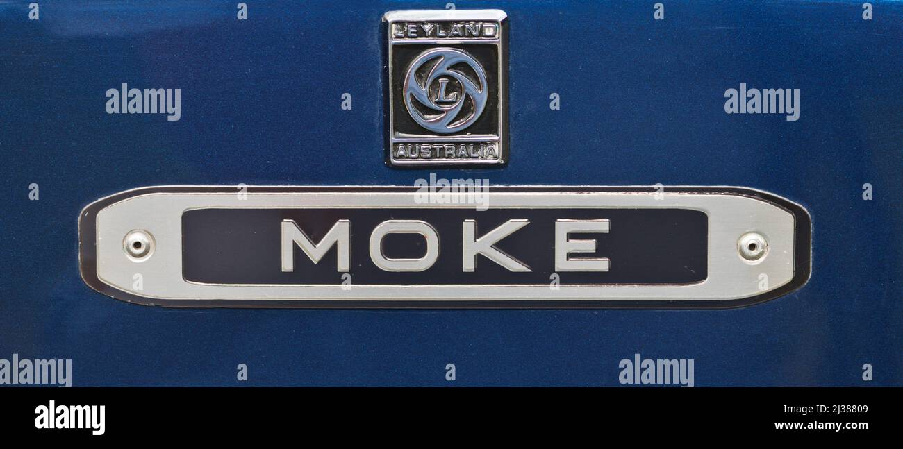 Mini moke - badge Leyland Australia Foto Stock