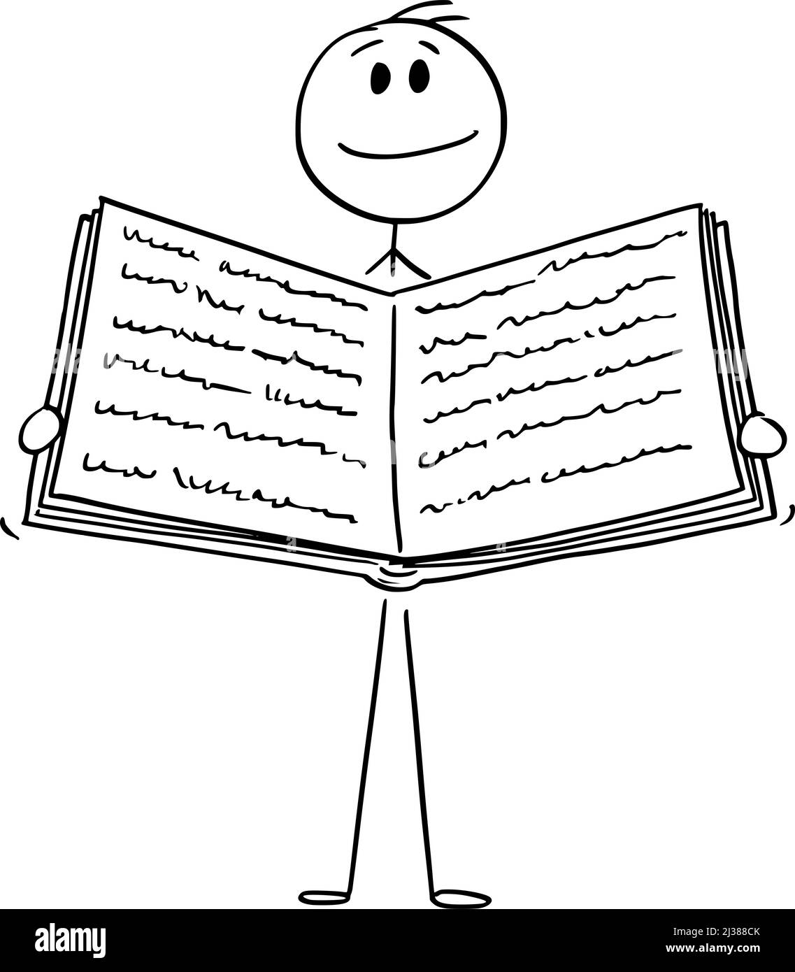 Persona che tiene Open Book, Vector Cartoon Stick Figura Illustrazione Illustrazione Vettoriale