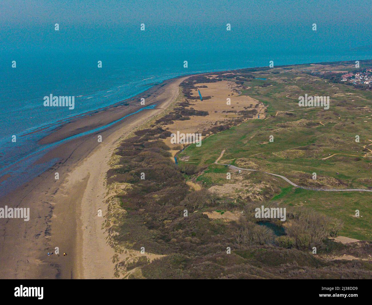 Vista aerea della costa di Burnham sul mare, North Somerset, Regno Unito Foto Stock