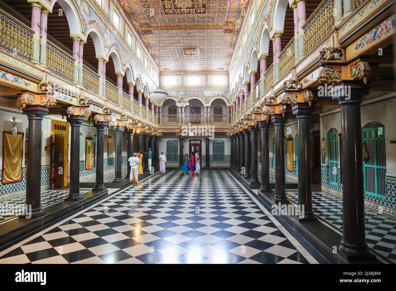 Sri Letchmi Vilas, Lakshmi Vilas, Palazzo Attangudi o conosciuto come Periya Veedu in Athangudi, Chettinad, Tamil Nadu, India Foto Stock