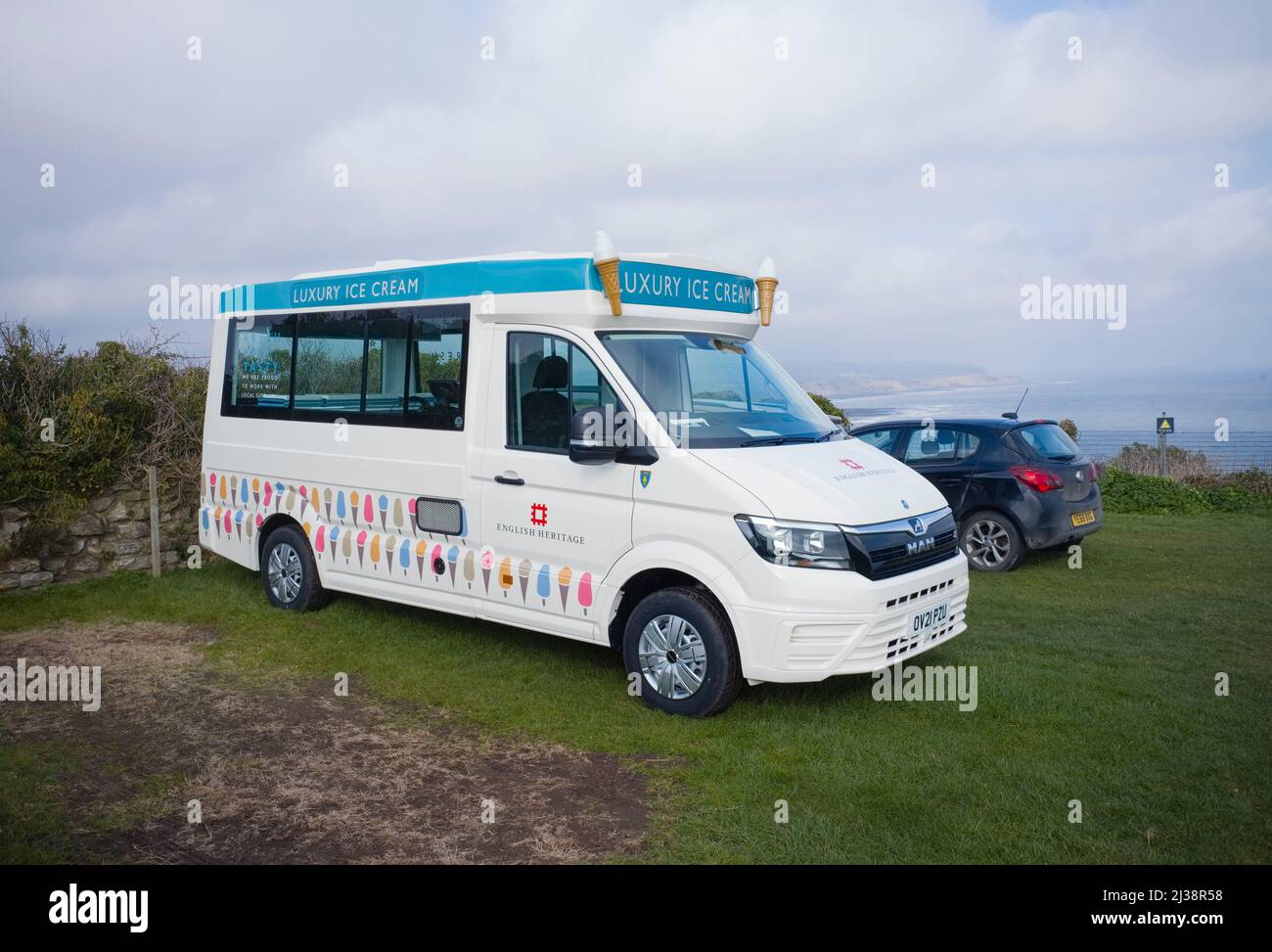 Furgone gelato English Heritage al Castello di Scarborough Foto Stock