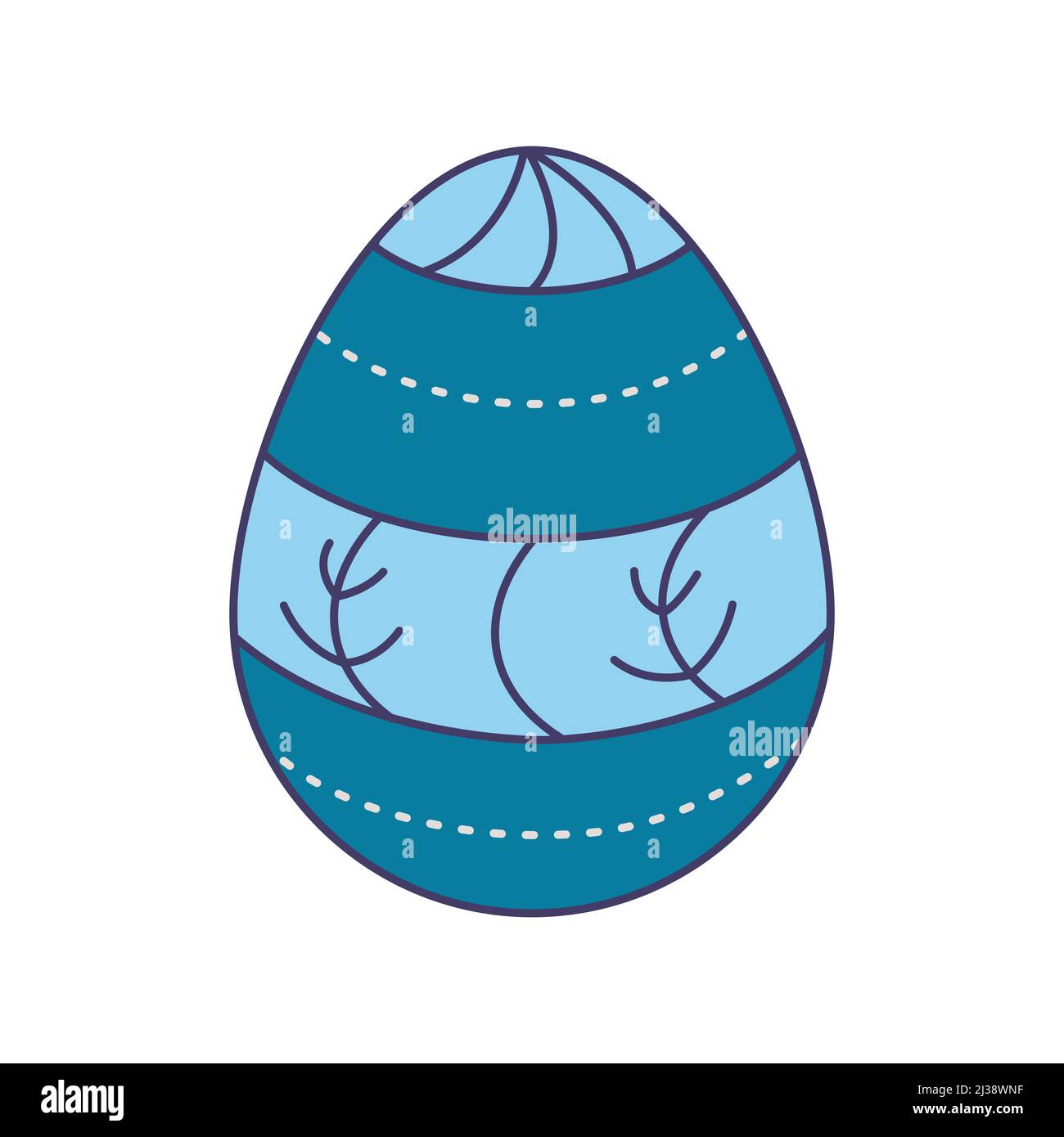 Illustrazione vettoriale del disegno dell'uovo di Pasqua blu del cartone animato in stile piatto su sfondo bianco. Illustrazione Vettoriale