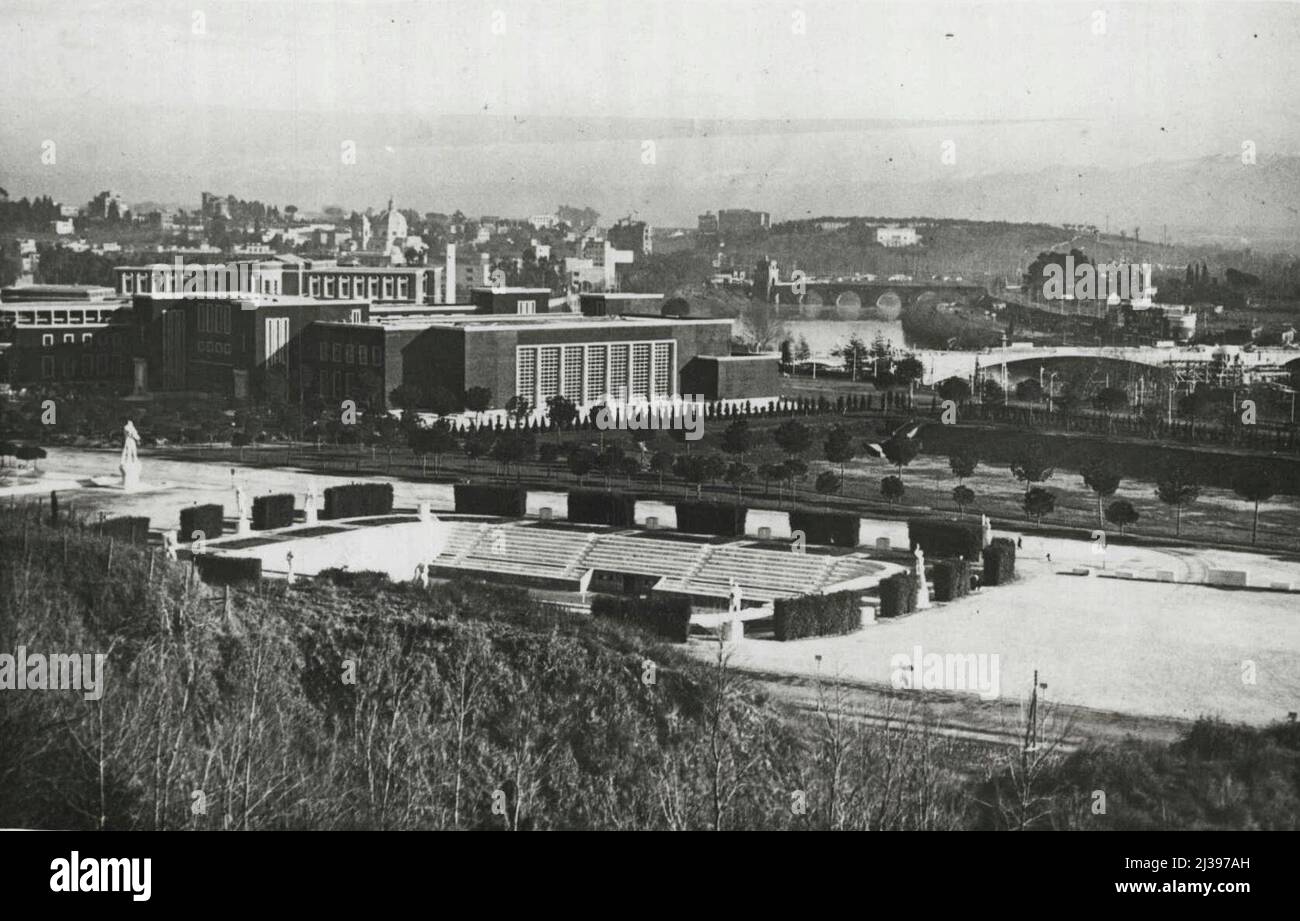 Dove il Sig. Chamberlain rimarrà a Roma -- Una vista del paesaggio affascinante da vedere dalla Villa Madama dove il Sig. Chamberlain soggiornerà a Roma. Domina una delle più grandi opere del regime fascista, il Forum Mussolini. Gennaio 25, 1939. (Foto di London News Agency Photos Ltd.) Foto Stock