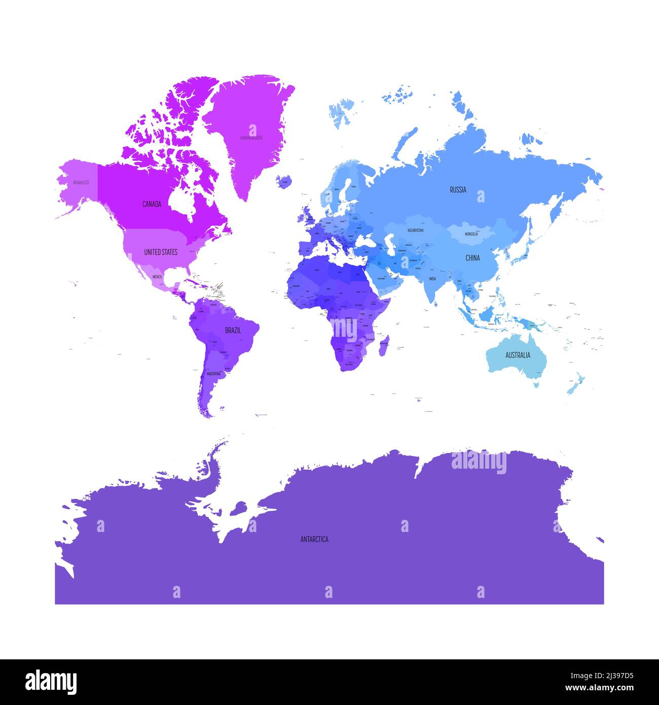 Mappa politica colorata del mondo. Illustrazione Vettoriale