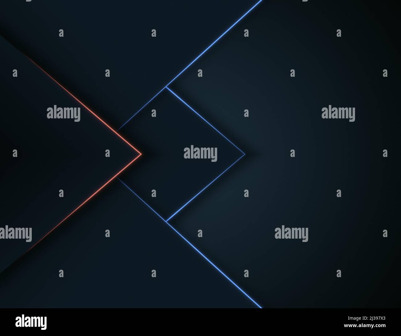 Un elegante sfondo scuro astratto con linee blu e rosse come triangoli Foto Stock