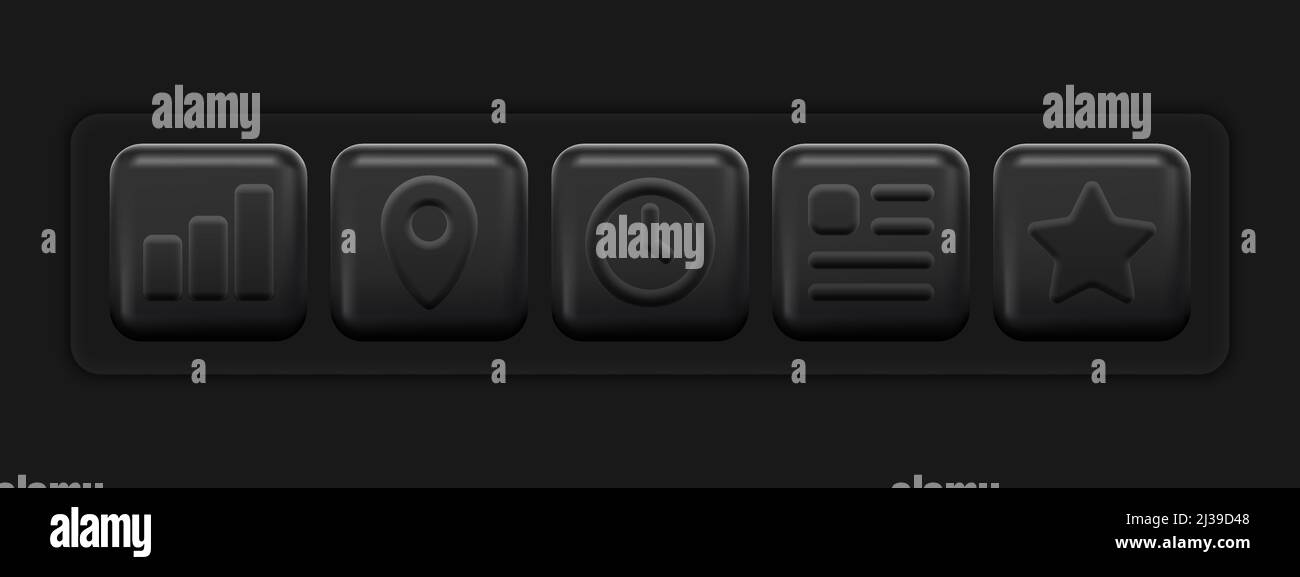 Icone 3D nere. Set di applicazioni di base. Illustrazione vettoriale Illustrazione Vettoriale