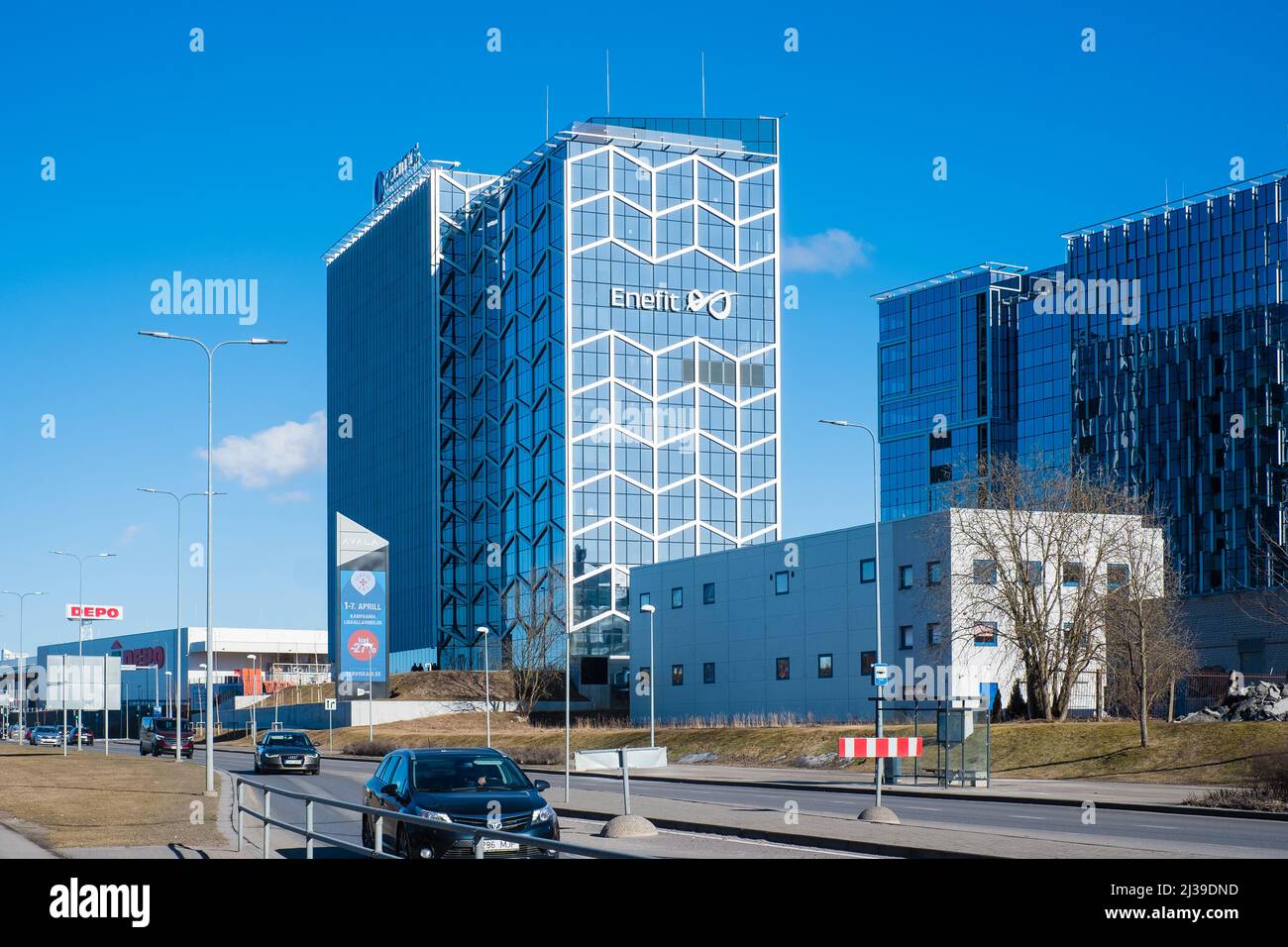 Edificio Enfit e Elektrilevi a Tallinn. Enfit è il maggiore produttore di energia e uno dei maggiori produttori di energia rinnovabile nei paesi baltici. Foto Stock
