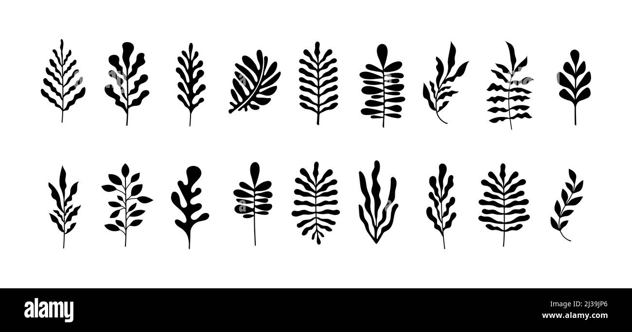 Astratto Botanico Wall Art, stampe d'arte contemporanea con foglie astratte. Disegni botanici nordici, scandinavi Boho, cartoline o brochure Illustrazione Vettoriale