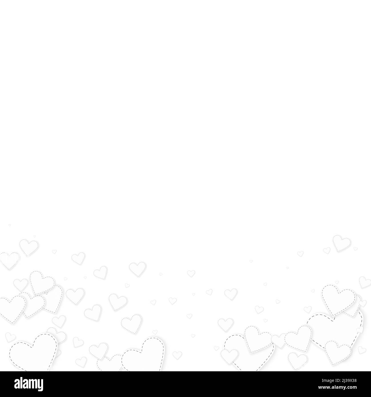Cuore bianco amore confettis. San Valentino gradiente sfondo ideale. I cuori di carta cuciti cadenti si confettano su sfondo bianco. Squisito vettore il Illustrazione Vettoriale