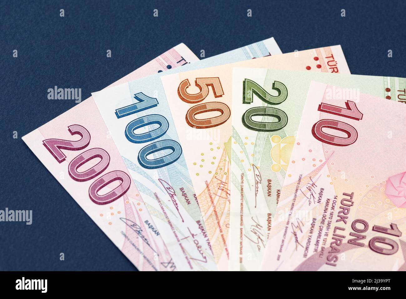 Banconote turche, turco Lira numeri macro colpo. Foto Stock